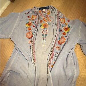 Johnny Was Light Blue Floral Embroidered Kimono